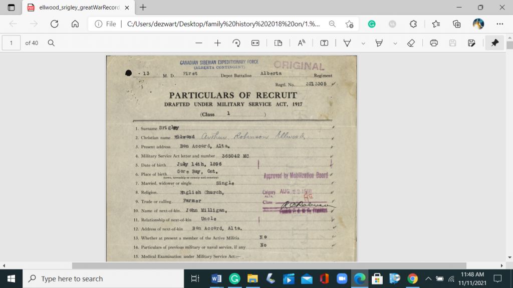 Title of document - Particulars of Recruit - Arthur Robinson Ellwood Srigley